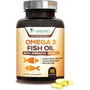 Triple Strength Omega 3 Fish Oil - 2400 mg Natural Omega-3 Supplements Support Brain, Heart & Joint Health with EPA & DHA Essential Fatty Acids - Lemon Flavor, Burpless, Wild Caught - 180 Softgels