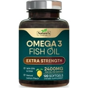Omega 3 Fish Oil 2400 mg - Triple Strength Fish Oil Omega 3 Capsules - Essential Fatty Acids EPA & DHA Supplement - Best Brain & Heart Health Support Supplements - USA Bottled, Non-GMO - 120 Softgels