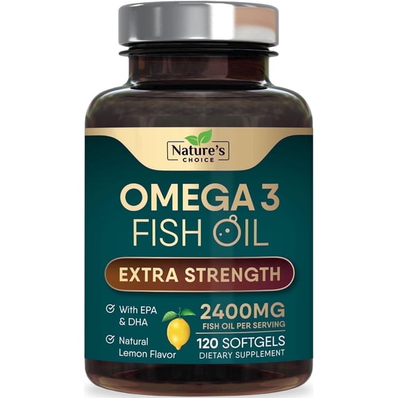 Omega 3 Fish Oil Supplement 2400 mg, Triple Strength EPA & DHA Fish Oil Omega 3, Essential Fatty Acids Supplement Softgels, Brain & Heart Health Support Supplements, Gluten Free Non-GMO, 120 Softgels