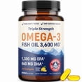 thumbnail image 1 of Triple Strength Omega 3 Fish Oil 3600 mg | EPA & DHA | Over 2100mg Omega-3 Fatty Acids | 1300mg EPA + 860mg DHA | Burpless Fish Oil Omega 3 Supplements | 120 Ct, 1 of 12