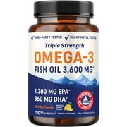 MAV Nutrition Omega 3 Fish Oil 3600 mg, EPA & DHA, Non-GMO, 180 Ct