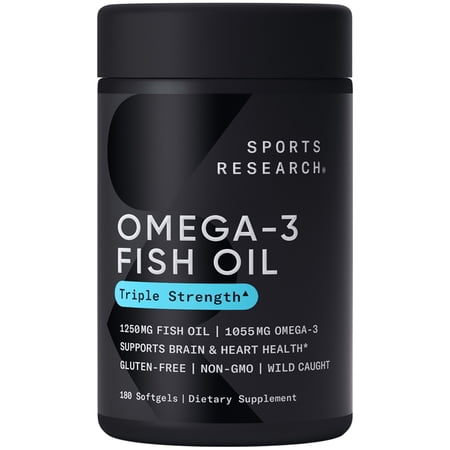 Sports Research® Triple Strength Omega 3 Fish Oil 1250mg Wild Alaska Pollock Burpless (180 Softgels)