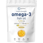 Micro Ingredients Triple Strength Omega 3 Fish Oil 4200mg Per Serving, 120 Softgels | Source from Norwegian Deep-Sea Fish, Lemon Flavored, Burpless