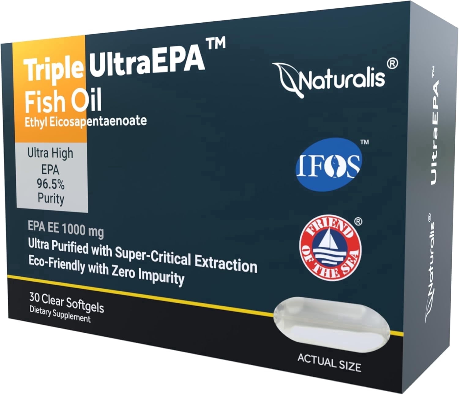 Naturalis Triple Strength UltraEPA™ EPA 1000mg | Pharmaceutical Grade High Purity 99% Omega-3 with 96.5% EPA Burpless Fish Oil | IFOS Certified, Sustainably Sourced, Non-GMO | 30 Softgels