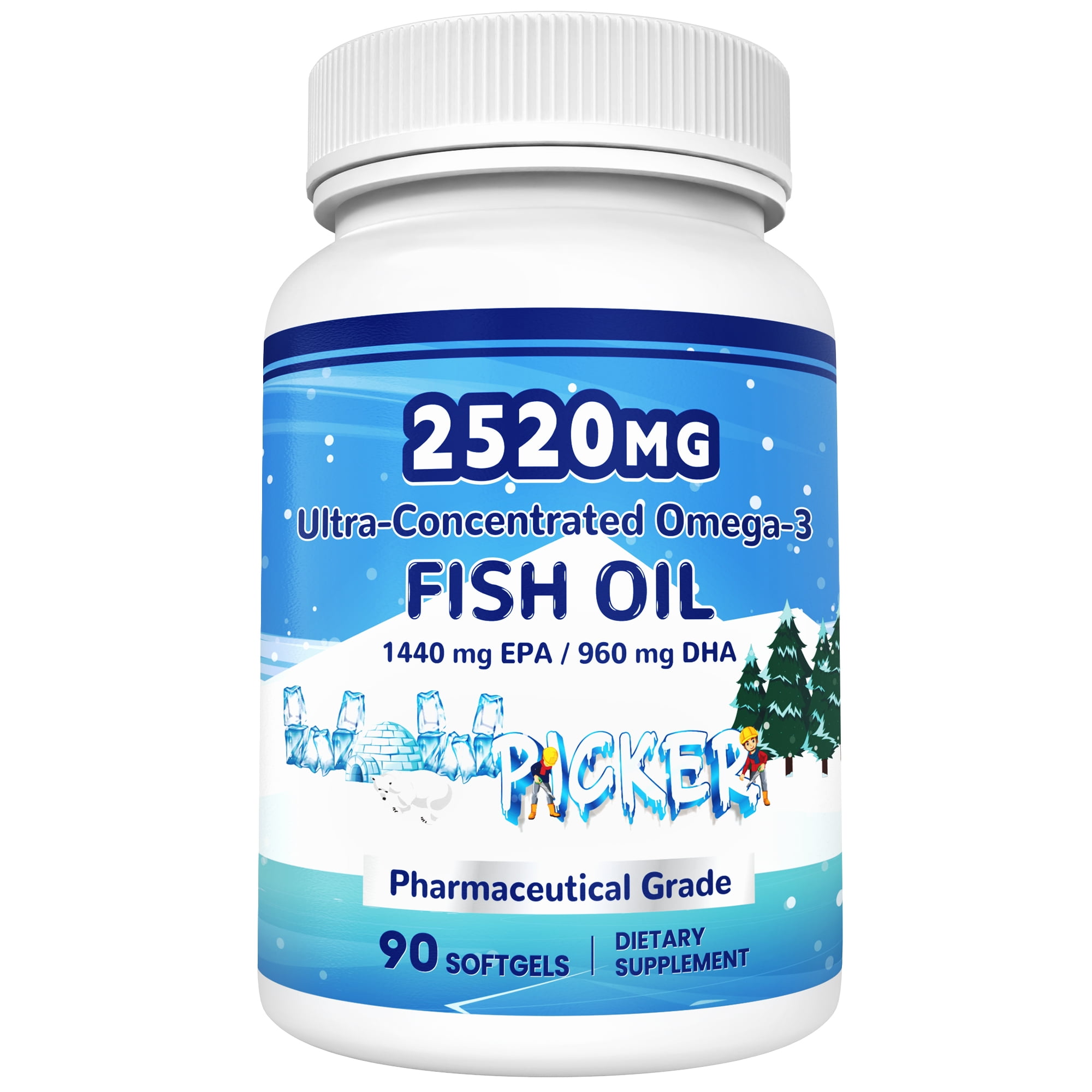 Triple Strength WOWPICKER Omega 3 Fish Oil 2520mg of Omega3 Fatty