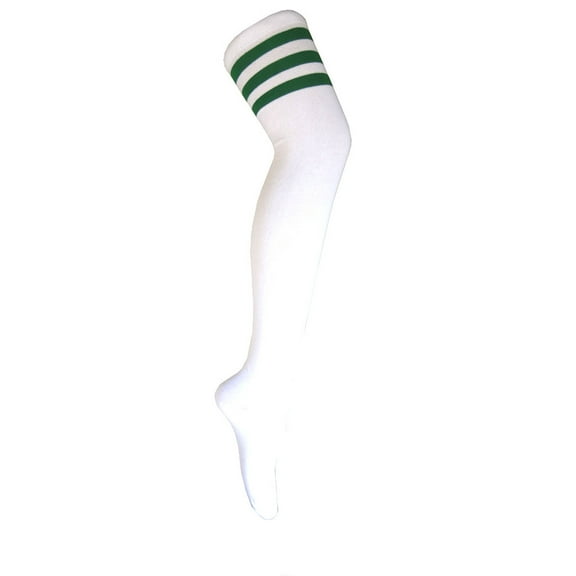Triple Stripes Vintage Over Knee High Tube Leg Warm Socks For Women and Girls In White With Green Color