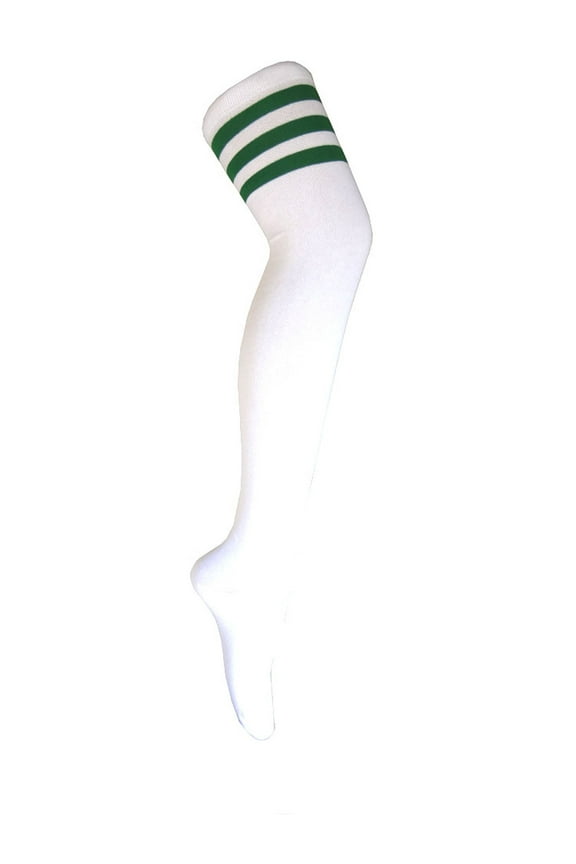 Triple Stripes Vintage Over Knee High Tube Leg Warm Socks For Women and Girls In White With Green Color