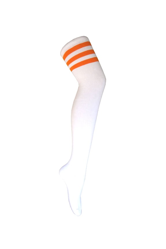 Triple Stripes Vintage Over Knee High Tube Leg Warm Socks For Women and Girls In White With Orange Color