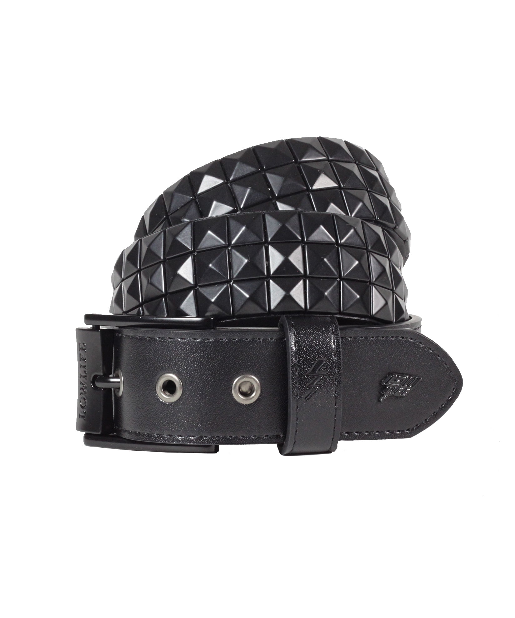 Triple Studded Leather Belt in Matt Black - Lowlife in size 