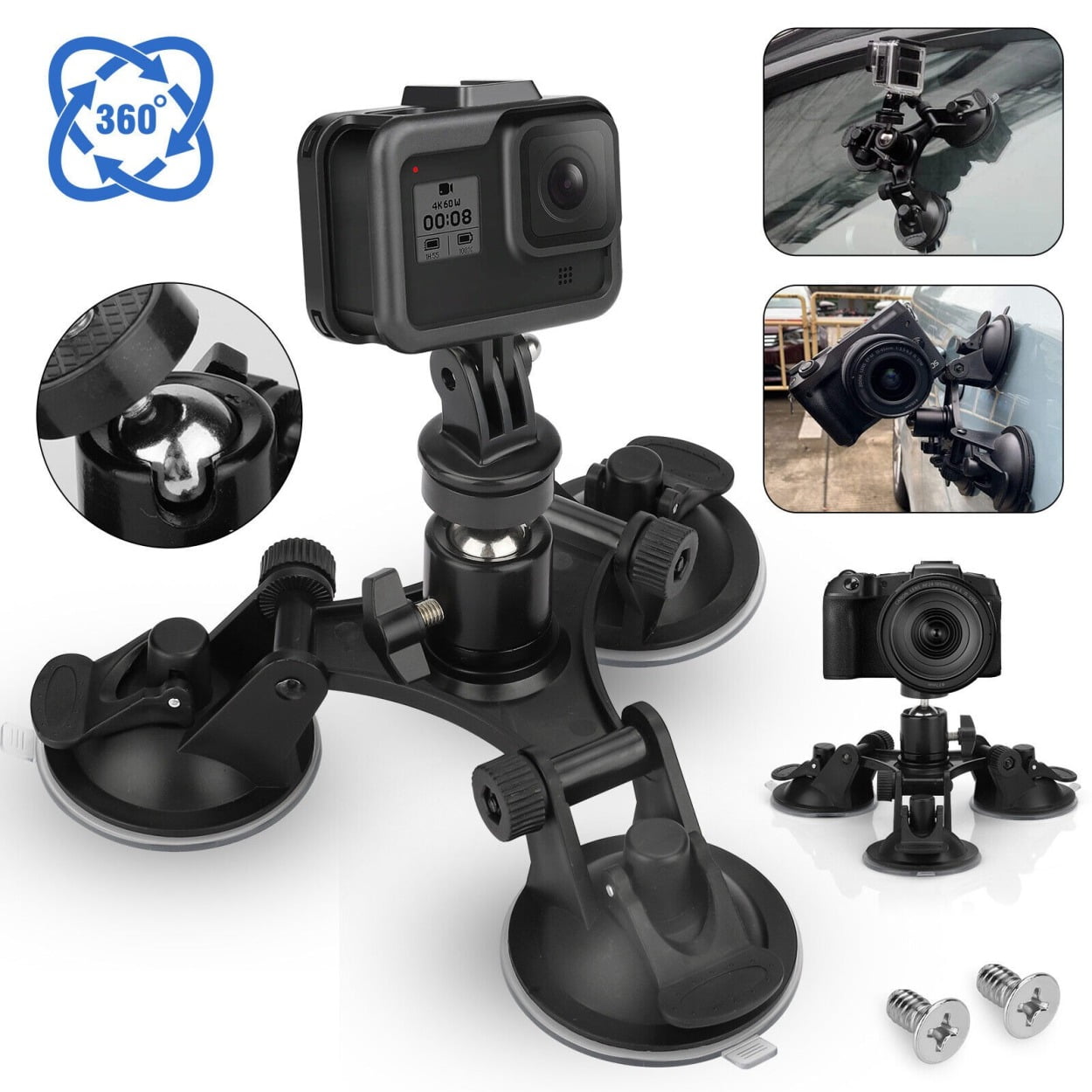 Insta360 Ace Pro Car Triple Suction Cup Mount With 360 Degree