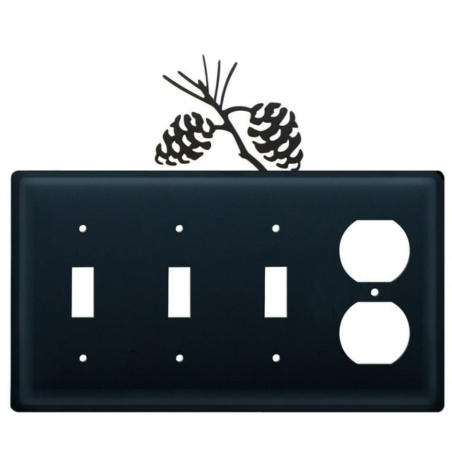 Triple Switch and Duplex Outlet Cover with Pinecone Accent, Black