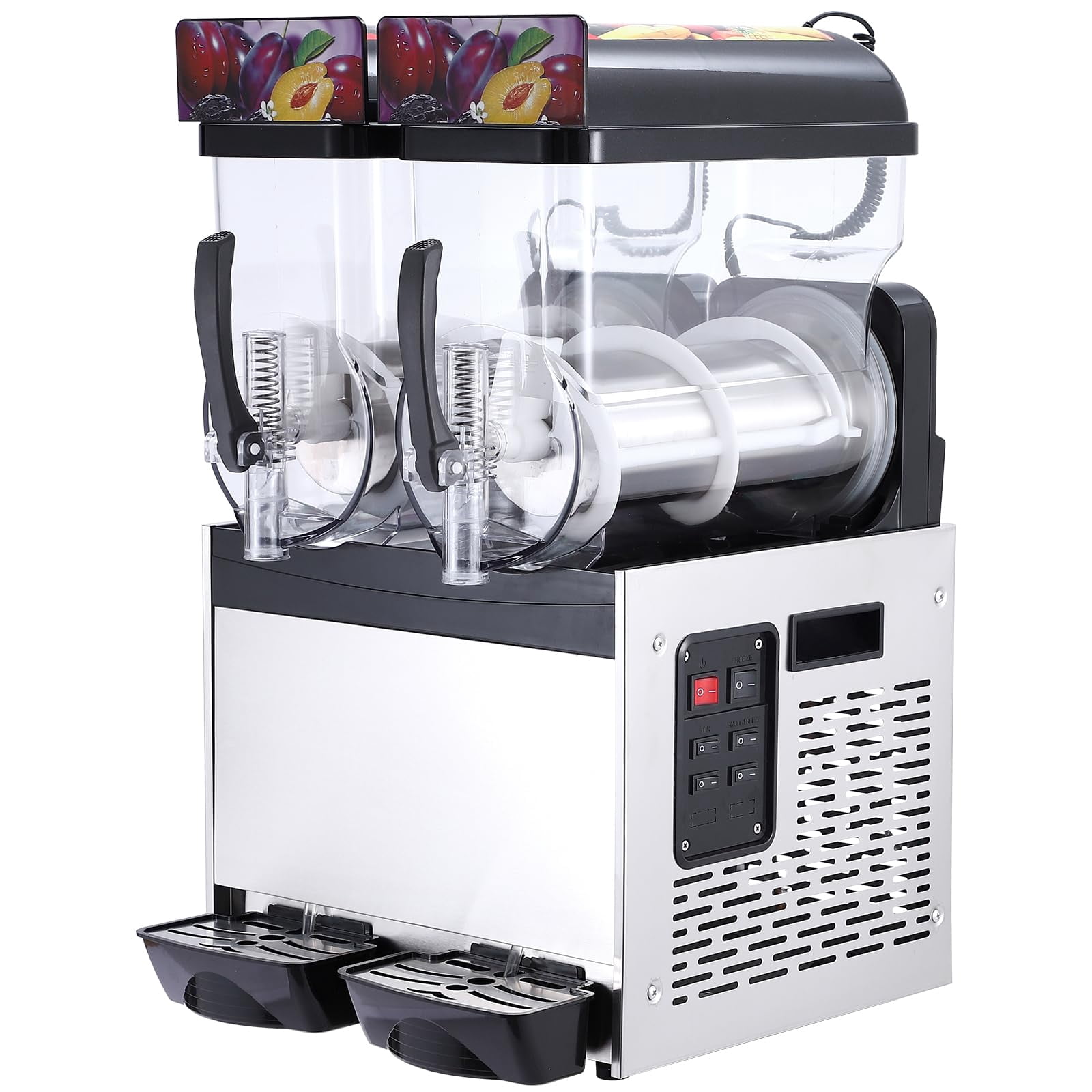 Triple-Tank Option Slushie Machine – 15L x 2 Commercial Frozen Drink Maker – Stainless Steel, Self-Cleaning, High-Speed, 700W, Black – Power: 700W 15L*2, Black