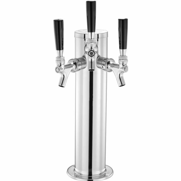Triple Tap Draft Beer Tower, Stainless Steel Kegerator Tower Kit - 3 Faucet Dispenser with Tubing & Faucets for Home Bar, Pub, Restaurant