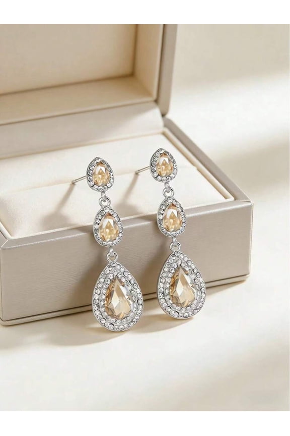 Triple Teardrop Crystal Dangle Earrings With White K Electroplating Setting