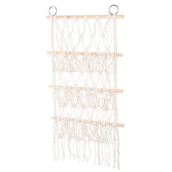 Triple Tier Wall Hanging Stuffed Animal Toy Net Organizer Room Display with Wooden Stick for Books Dolls Towels and Nursery Decor 16.14 inches / 41.0 cm