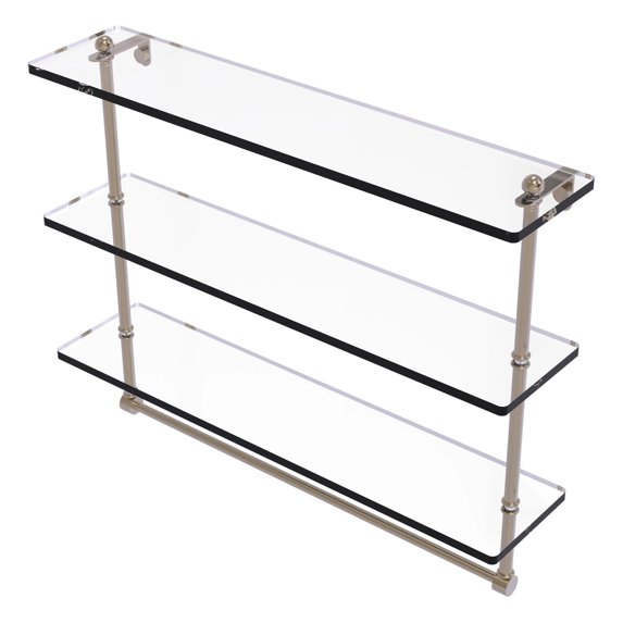 Triple Tiered Glass Shelf with Integrated Towel Bar - Antique Pewter / 22 Inch