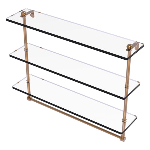 Triple Tiered Glass Shelf with Integrated Towel Bar - Brushed Bronze / 16 Inch