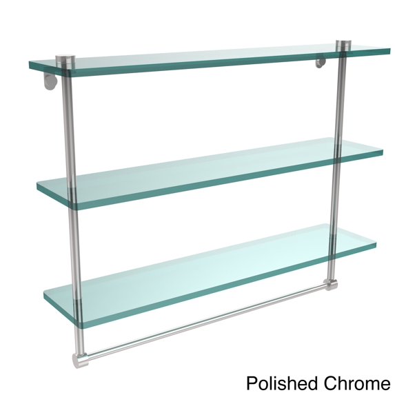 Triple Tiered Glass Shelf with Integrated Towel Bar - Polished Chrome / 22 Inch