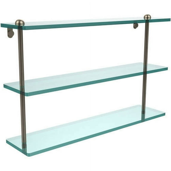 Triple Tiered Vanity Glass Shelf with Beveled Edges - Antique Pewter / 22 Inch
