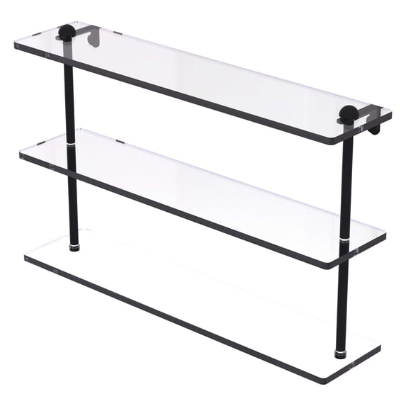 Triple Tiered Vanity Glass Shelf with Beveled Edges - Matte Black / 22 Inch