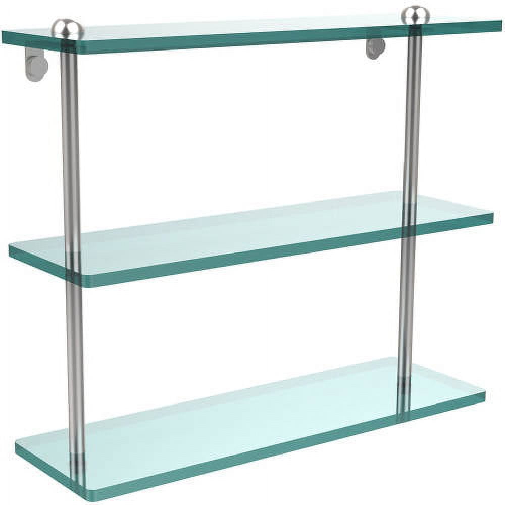 Triple Tiered Vanity Glass Shelf with Beveled Edges Satin Chrome / 16