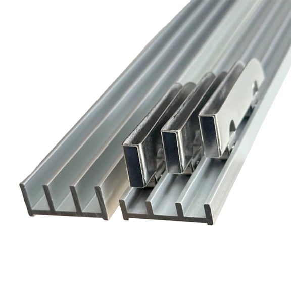 Triple Track Sliding Door Hardware Kit - Heavy Duty Aluminum Rails for Cabinet Doors - Triple Panel Adjustable Diverter, Flush Mount