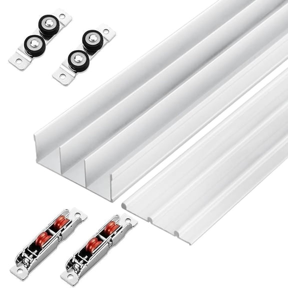 Triple Track Sliding Door Hardware Kit - Heavy-Duty Aluminum Tracks for Closets Cabinet Doors - Adjustable Triple-Panel Bypass, Flush Mount