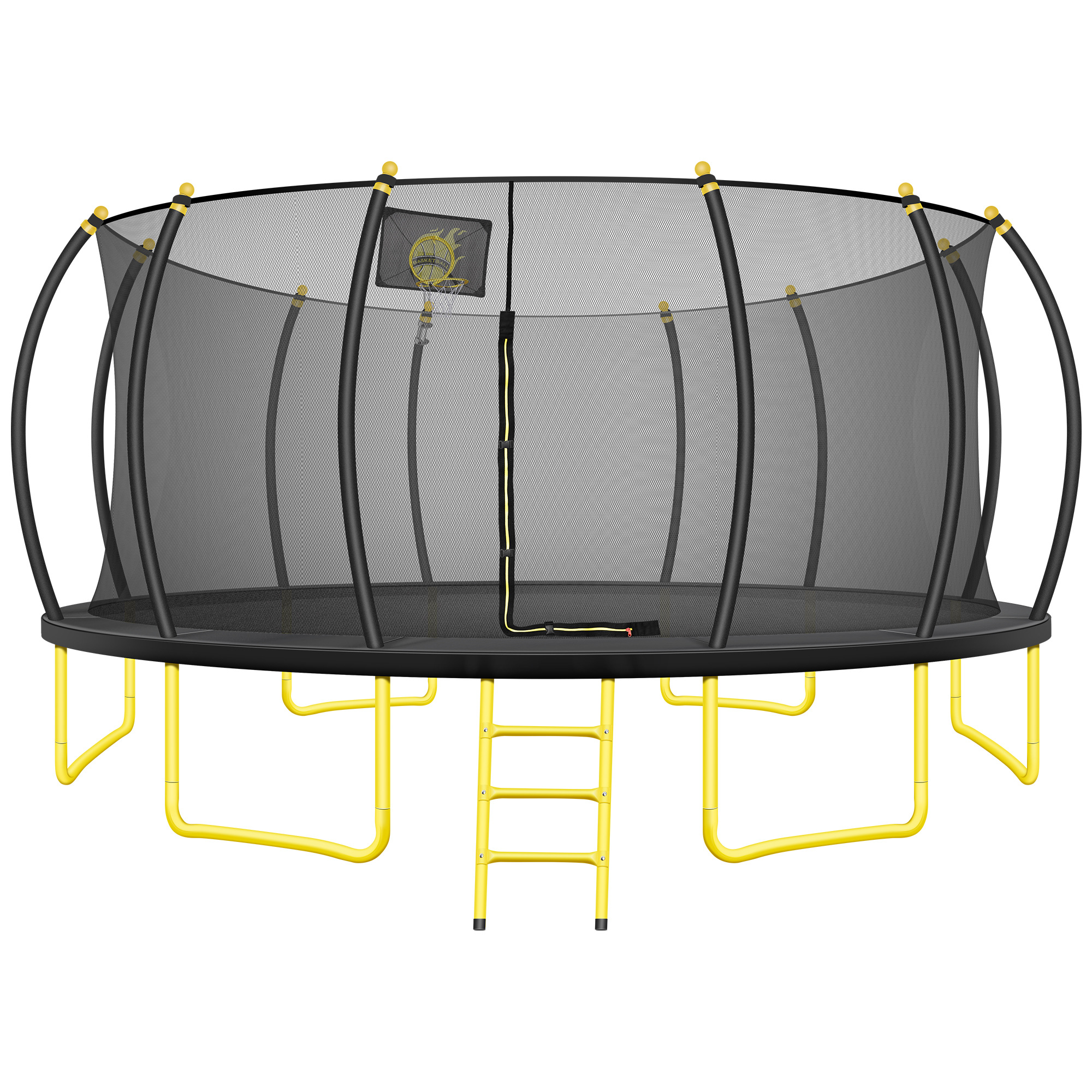 TRIPLE TREE 16 FT Trampoline with Basketball Hoop & Ladder, Easy