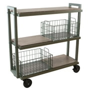 Triple Tree 3-Tier Metal-Framed Rolling Cart, Modular Mobile Storage Kitchen Island Cart with interchange Shelves and Baskets for Kitchen Dining Room, Green