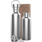 Triple Tree 34 oz Silver Stainless Steel Water Bottle with Wide Mouth Lid, 34 oz