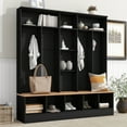 thumbnail image 1 of Triple Tree 4-in-1 Hall Tree with Storage Bench, Black, 1 of 7