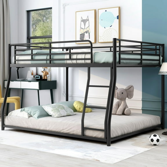 Triple Tree Adult Metal Full XL-over-Queen Standard Bunk Bed with Ladder Black