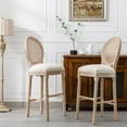 thumbnail image 1 of Triple Tree French Country Wooden Barstools, Rattan Back, Upholstered Seating, Cream (Set of 2), 1 of 7