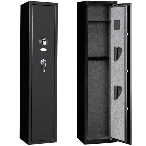 Triple Tree Large Biometric Fingerprint Rifle Safe, Quick Access Gun Safe for Rifle and Pistols, 4-Gun Metal Rifle Gun Security Cabinet with 2 Storage Pockets and Removable Shelf