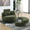 thumbnail image 1 of Triple Tree Modern Fabric Solid Print Swivel Armchair with 4 Pillows and Moon Storage Ottoman, Green, 1 of 7