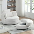 thumbnail image 1 of Triple Tree Modern Fabric Solid Print Swivel Barrel Accent Chair with Moon Storage Ottoman and 4 Pillows, White, 1 of 7