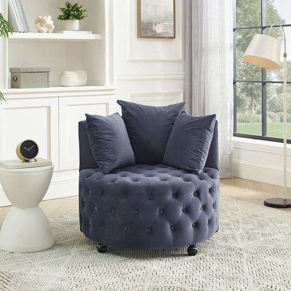 Triple Tree Modern Foam Solid Print Swivel Barrel with 3 Pillows, Grey