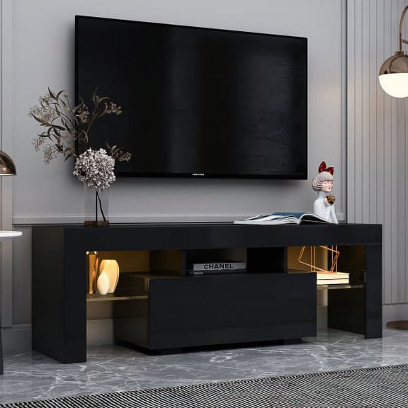 Triple Tree Modern LED TV Stand with Storage Cabinets for 32-50 Inch TVs, Black