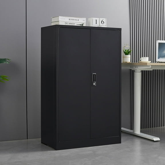 Triple Tree Modern Storage Locker Adjustable Shelf Folding Filing Cabinet Metal, Black