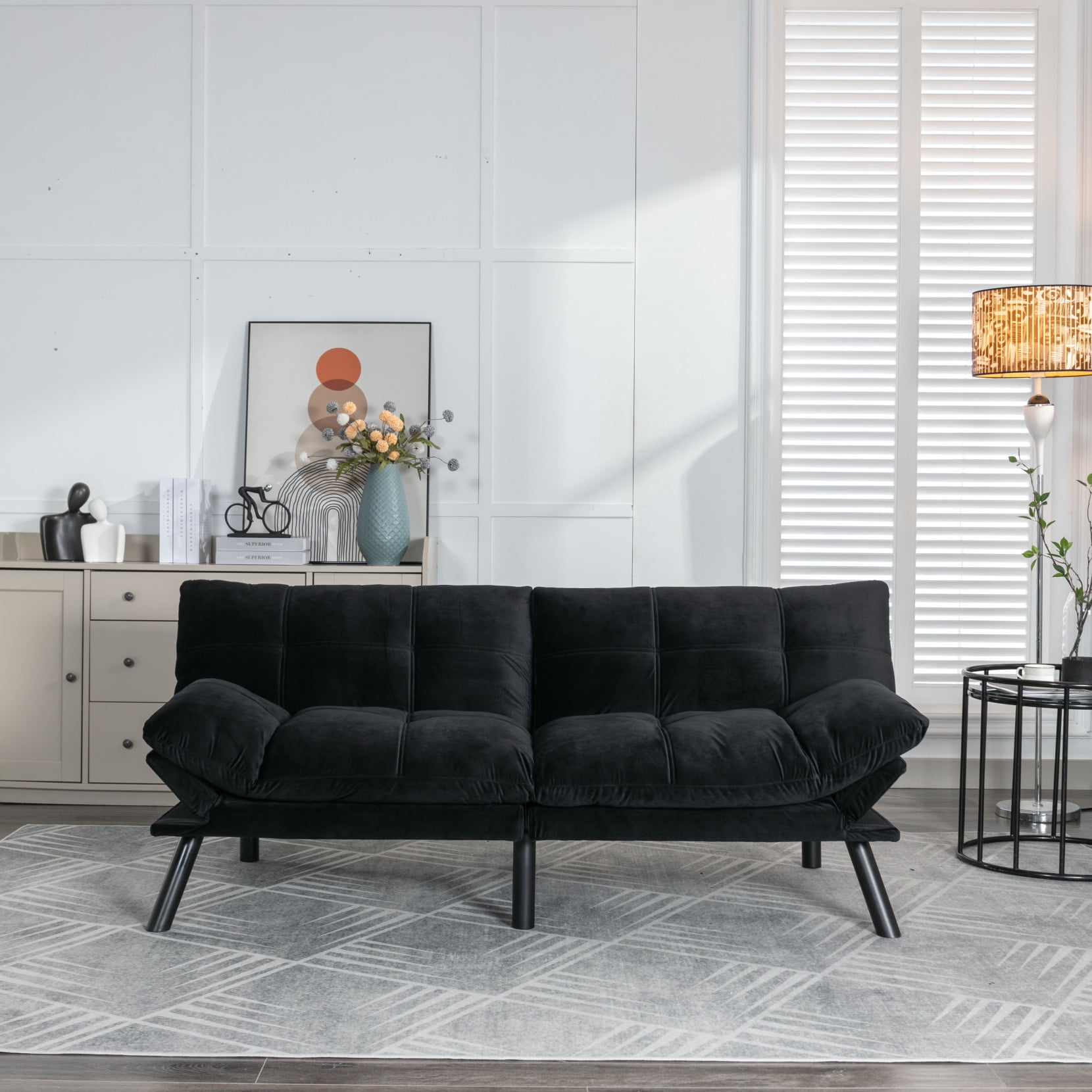 Triple Tree Modern Velvet 70.87" Tufted Loveseat Sofa, Black