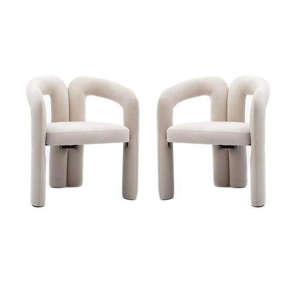 Triple Tree Modern Velvet Solid Print Dining Side Chairs, Beige (Set of 2)