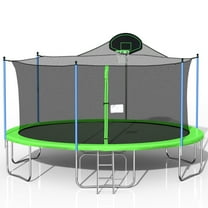 Triple Tree Outdoor Trampoline with Basketball Hoop and Ladder, Green, 189.00" x 189.00" x 130.30"