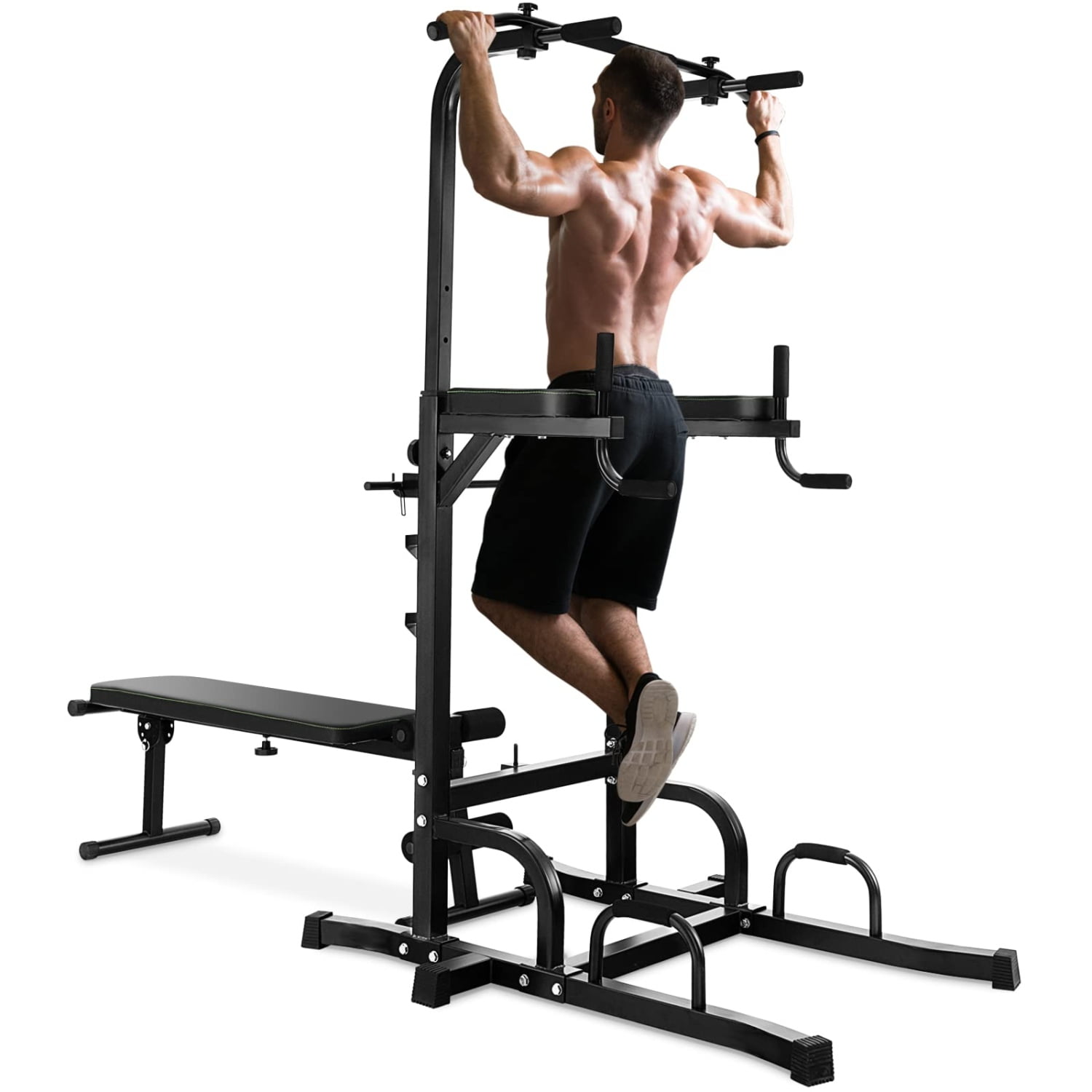 Power Tower Dip Station with Adjustable Bench, Multifunctional