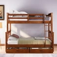thumbnail image 1 of Triple Tree Twin Over Full Bunk Bed with Two Storage Drawers, Safety Guardrail and Ladder, Convertible to 2 Separated Frames, Walnut, 1 of 7