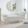 thumbnail image 1 of Triple Tree Upholstered Fabric Chaise Lounge Modern Arms Wave Back Solid Wood Legs Pillow, White, 1 of 7