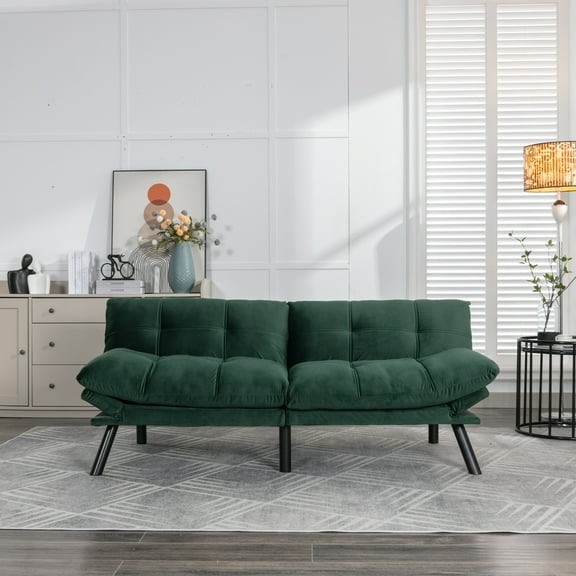 Triple Tree Velvet 70.87" Tufted Futon Loveseat Sofa, Emerald