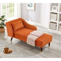 Triple Tree Velvet Chaise Lounge Chair Upholstered with Backrest and Curved Armrests, Orange