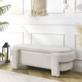 thumbnail image 1 of Triple Tree Wood Upholstered Ottoman Bench with Safety Hinge, Beige, 1 of 9