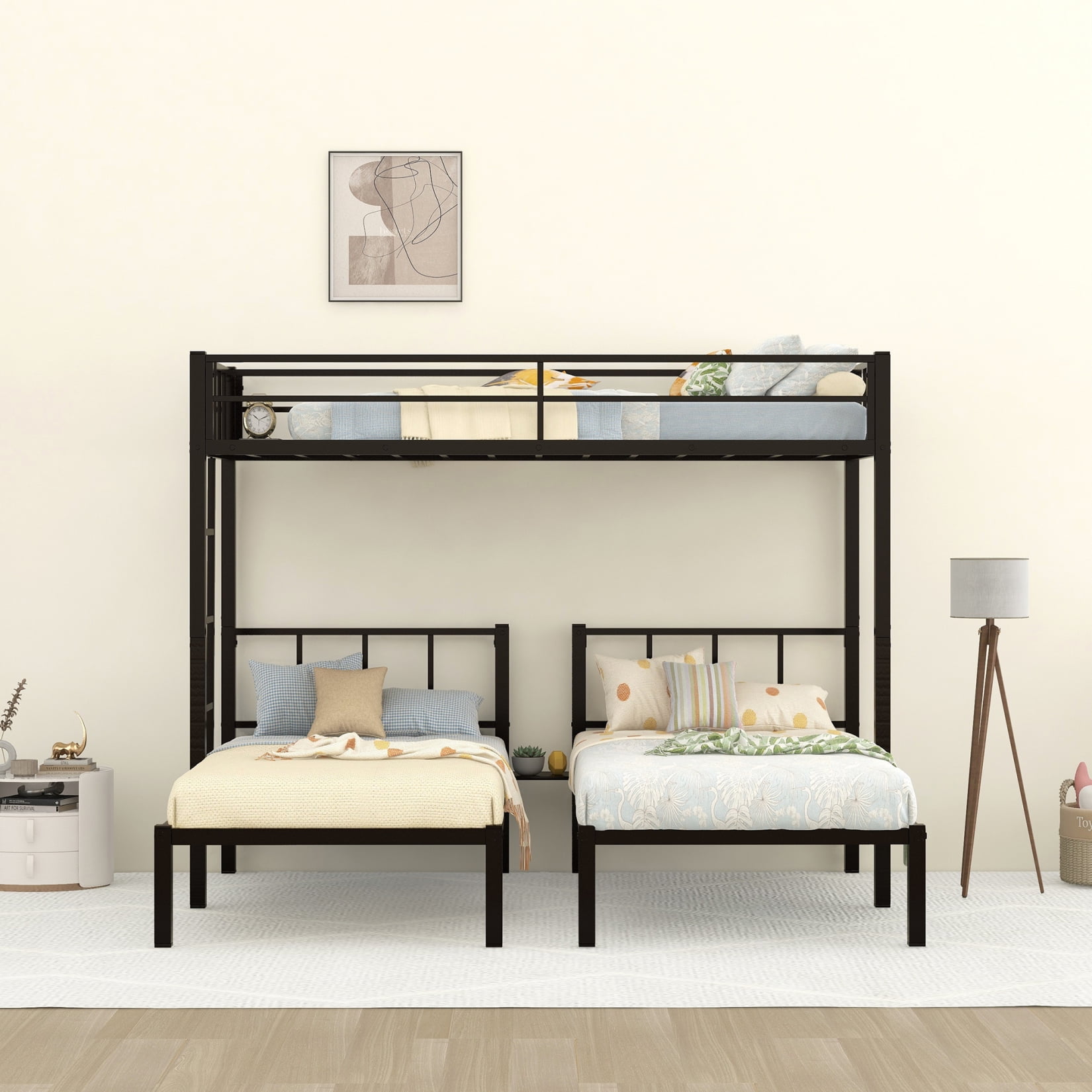 Triple Twin Bunk Bed, Can Be Separated into 3 Twin beds, Metal Bunk Bed