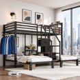 thumbnail image 1 of Triple Twin Bunk Bed with Storage Stair Drawers, Heavy Duty Metal Frame for 3 Sleepers, No Box Spring Needed, Black, 1 of 11